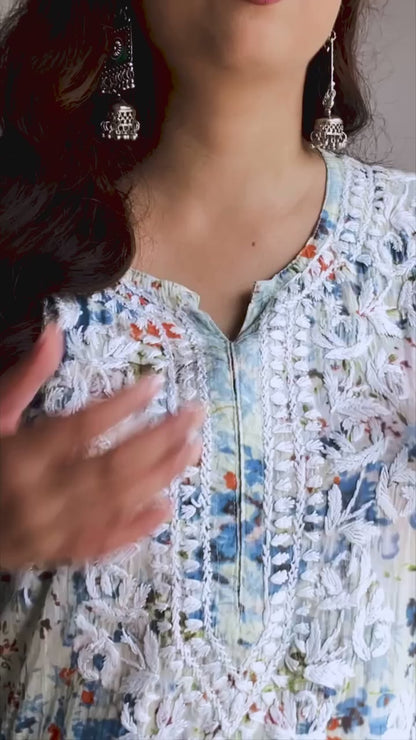 Mul Cotton Palazzo Set with Ghas Patti Hand Embroidery