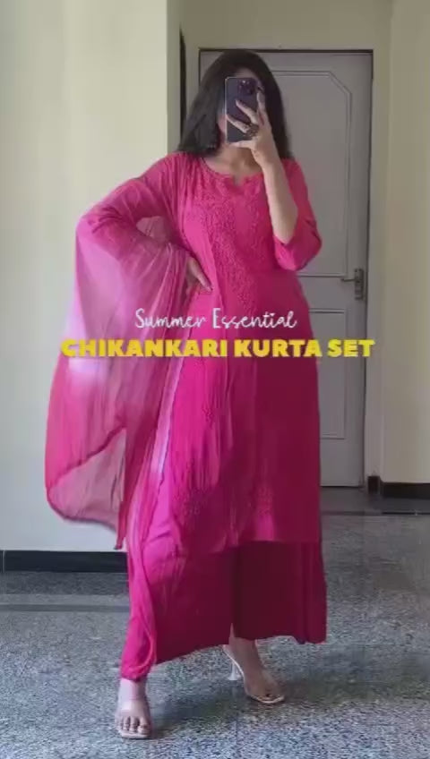 Rayon Kurti Palazzo Set with Chikan Embroidery