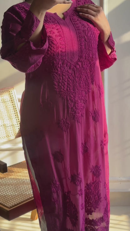 Muslin 3D Work Chikankari Kurti with Slit Sleeves