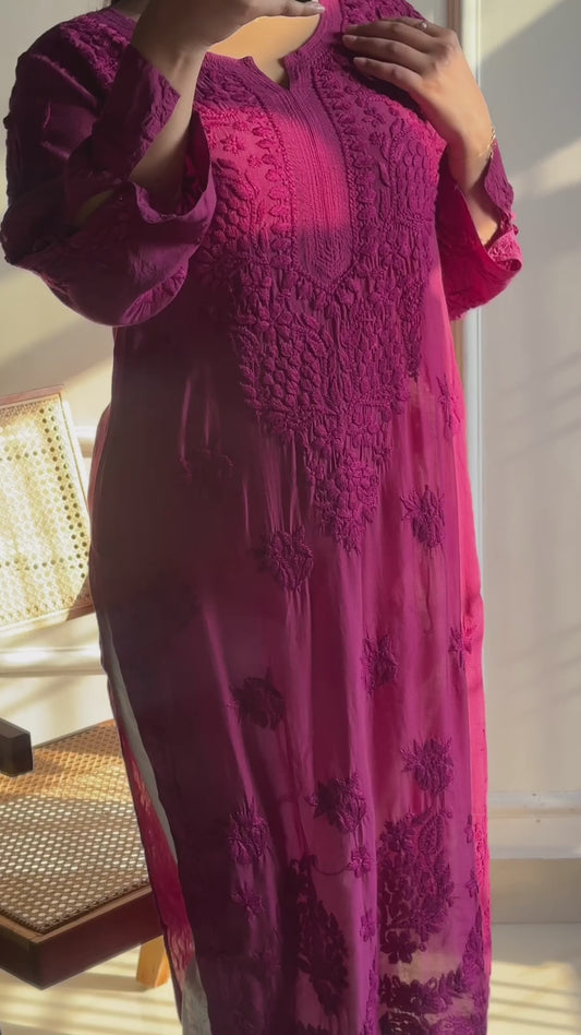 Muslin 3D Work Chikankari Kurti with Slit Sleeves
