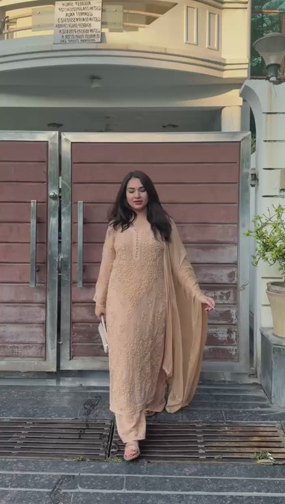 Kurti Plazo Set With Chiffon Dupatta