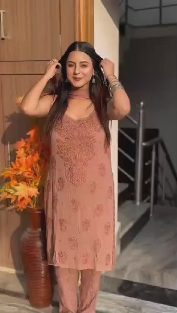 Noodle Sleeves Kurti Palazzo Dupatta Set
