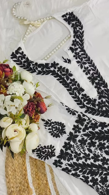 Modal Chikankari Kurti and Afghani pant Set