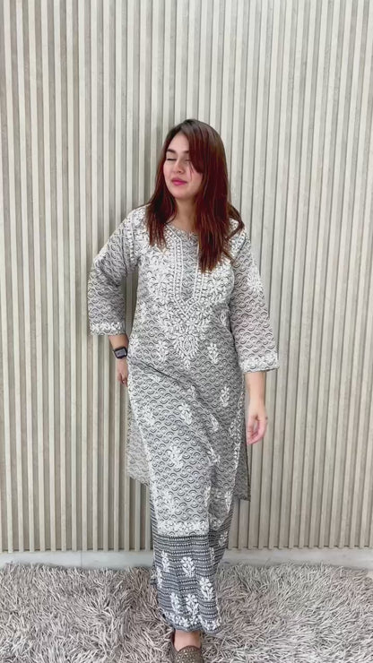 Mul Mul Chikankari Palazzo Set