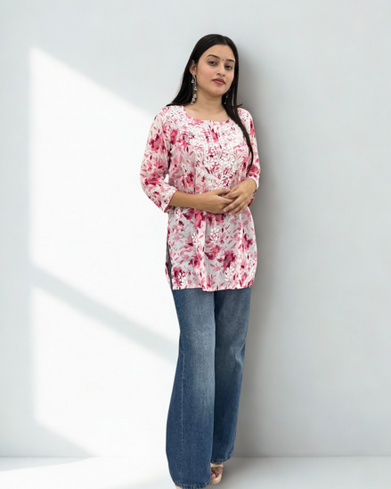Elegant Handcrafted Chikankari Short Kurti